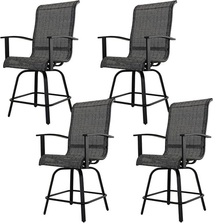 Grand patio Outdoor Swivel Bar Stools with Armrests Backs, 24" Height Patio Chairs for Porch Deck, Set of 4, Outdoor Sling Fabric (Black&Grey Plaid, 4PC)