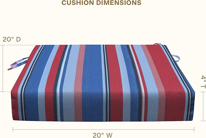 Honeycomb Outdoor Cushion Set 20" x 20", Stripe Blue & Red Dining Patio Cushions