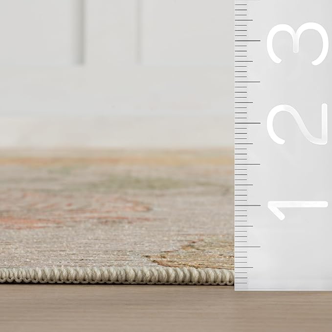 Dash & Albert Zell Multi Machine Washable Rug, 9.5 X 13.5 Feet, Multicolored/Tan Floral Pattern