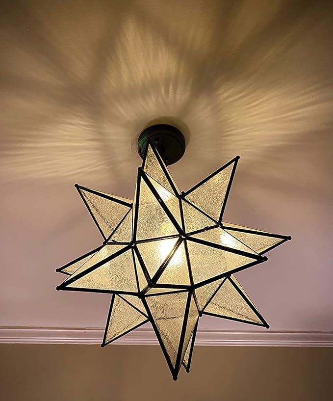 DIRYZON EUL Moravian Star Pendant Light 16 inch Seeded Glass Hanging Light