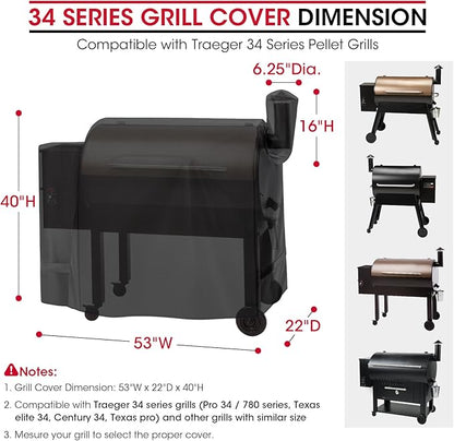 Unicook Pellet Grill Cover Compatible for Traeger Pro 34 Series, Texas, Pit Boss 820, Grilla Silverbac Grills, Unique Waterproof Vinyl with Polyester Lining, Outdoor Full Length Smoker Cover