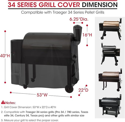 Unicook Pellet Grill Cover Compatible for Traeger Pro 34 Series, Texas, Pit Boss 820, Grilla Silverbac Grills, Unique Waterproof Vinyl with Polyester Lining, Outdoor Full Length Smoker Cover