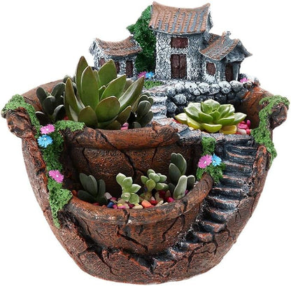 Creative Fairy Garden Flower Pot, Plant Pot, Succulent Plant Flower Pot Rack - Hanging Design Suitable for Home, Office, and Garden Decoration (Orange)
