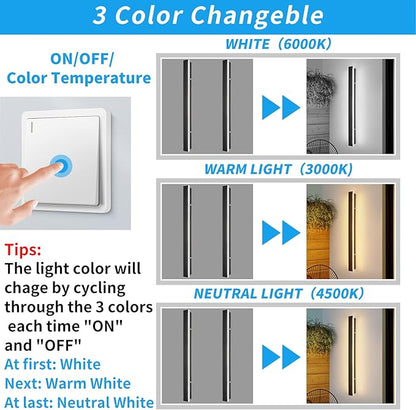 Mikeru 31.4inch Outdoor Wall Light Fixtures, 3000k/4500k/6000k Three Colors Switchable Exterior Wall Sconces Acrylic Invisible Exterior Wall Light for Porch Modern Outdoor Wall Mount Lighting