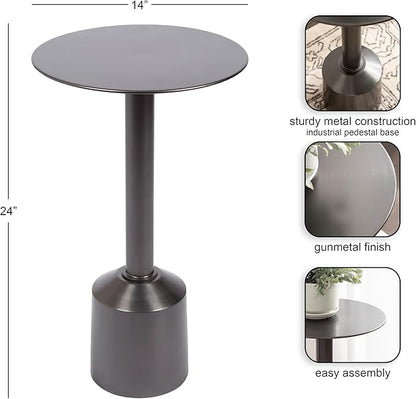Kate and Laurel Cannings Modern Metal Round Side Table, 14 x 14 x 24, Gunmetal, Transitional Sculptural Indoor Plant Stand with Pedestal Base for Living Room End Table or Bedroom Nightstand