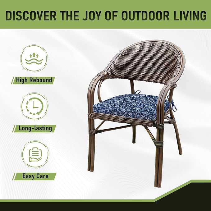 Basic Beyond Outdoor Chair Cushions Set of 4, Outdoor Cushions for Patio Furniture, Water Resistant Patio Chair Cushions with 2 Ties, 17x16x2, Blue Circles