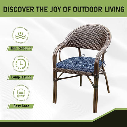 Basic Beyond Outdoor Chair Cushions Set of 4, Outdoor Cushions for Patio Furniture, Water Resistant Patio Chair Cushions with 2 Ties, 17x16x2, Blue Circles