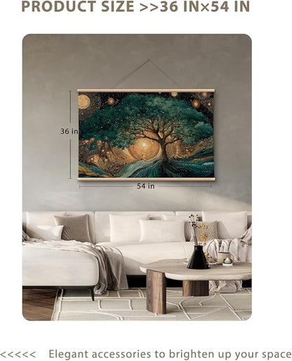 VIYYIEA Extra Large Canvas Wall Art, Tree of Life Abstract Wall Hanging with Wooden Scroll Frame, Spiritual Nature Decor for Living Room Bedroom Meditation Space, 36x54 Inch