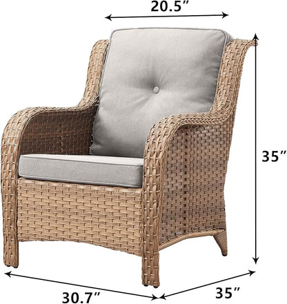 Rilyson Patio Furniture Chairs Outdoor Chair - 2 Piece Wicker Rattan Chairs Set with High Back and Deep Seating for Deck Porch Balcony Backyard Garden(Yellow/Beige)