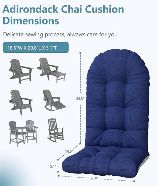 Adirondack Chair Cushion, Thickened High Back Patio Cushions with Tie and Non-Slip Bottom, Water-Resistant and UV-Protected Patio Chair Cushion for Indoor and Outdoor, Dark Blue