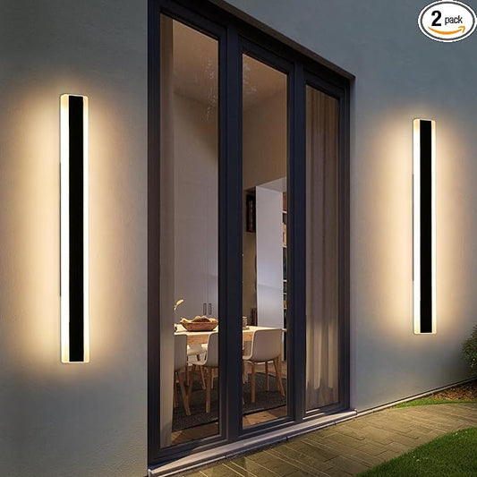 2 Pack 47.2inch Modern Outdoor Wall Light Fixture, IP65 Waterproof Outside LED Wall Sconce, 3 Color 3000K/4500K/6000K, 42W, Black Exterior Garage Lighting for House, Patio, Garden, Porch