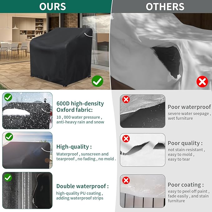 AKEfit Patio Chair Covers for Outdoor Furniture Waterproof 2 Pack,Heavy Duty Outdoor Chair Covers Waterproof for Lawn Lounge Seat, Wicker, Adirondack&Rocking Chairs,Black-36Wx37Dx36H inches