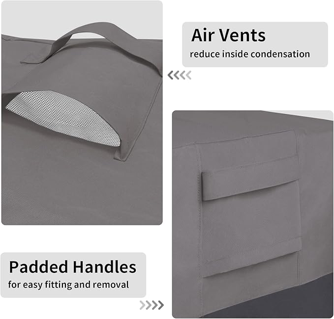 Easy-Going Outdoor Ottoman Cover, Waterproof Patio Ottoman Cover, Heavy Duty Outdoor Furniture Cover with Padded Handles (28"x22"x17", Gray/Dark Gray)