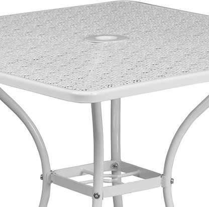 Flash Furniture Oia Commercial Grade 35.5" Square White Indoor-Outdoor Steel Patio Table with Umbrella Hole