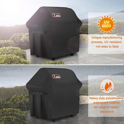Kingkong Gas Grill Cover | Fits Weber Genesis E & S Series, Char-Broil 4 Burner | Includes Grill Brush, Tongs & Thermometer