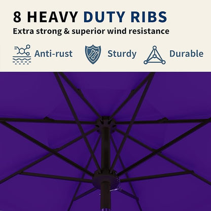 9FT 3 Tiers Patio Umbrella With Auto Tilt And Crank, Outdoor Table Market Umbrella with 8 Sturdy Ribs for Garden, Lawn, Deck, Backyard and Pool