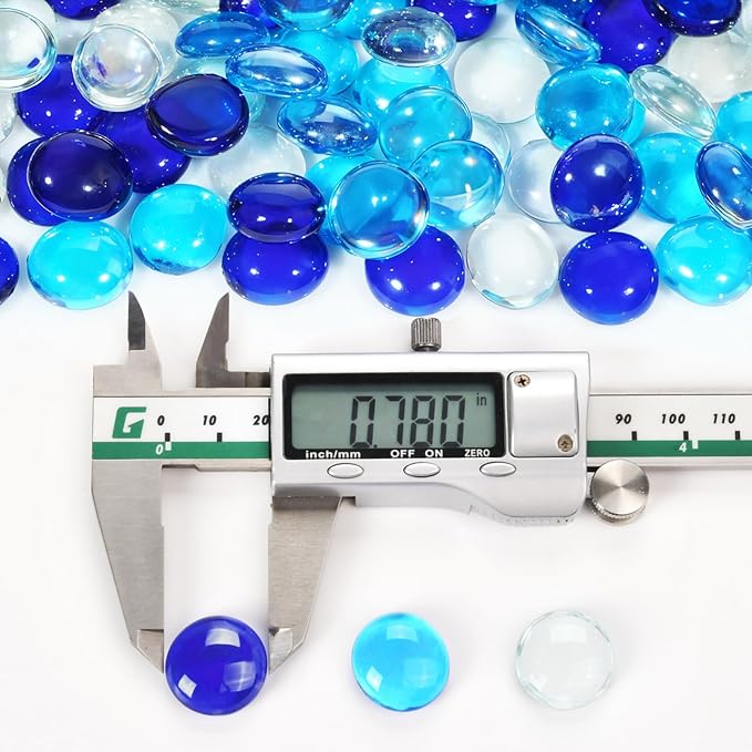 10 Pounds Fire Glass Rocks, 3/4 Mixed Color Fire Glass Beads for Propane Fire Pit, Fireplace and Outdoor Decorative (Caribbean Blue+Cobalt Blue+Crystal Ice)