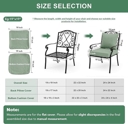 Summsun Outdoor Cushions for Patio Furniture, Faux Linen Water Resistant Backrest and Seat Cushion Set with Removable Cover, Ties, Non-Slip Bottom, 19 x 19 Inch, Sage Green