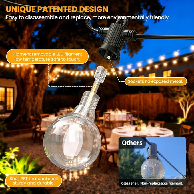 LED Outdoor String Lights, 500FT Patio Lights with 250+10 Shatterproof G40 Globe Bulbs, Waterproof Connectable Dimmable 2700K Hanging Lights for Outside Backyard Porch Balcony Party Gazebo Bistro cafe