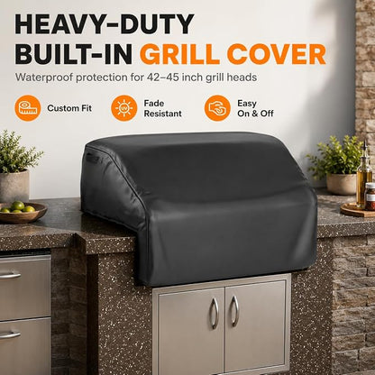 Grisun 45 Inch Built-in Grill Cover for Bull Built in Gas Grills 42-45 inch, Grill Cover for Outdoor Grill, Bull Outdoor Kitchen & Grill Head Cover, Heavy Duty Waterproof BBQ Grill Cover with Handle