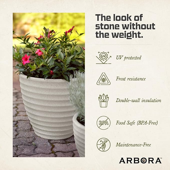 ARBORA 13" Ibiza Polyresin Indoor and Outdoor Planter with Classic Cream Finish - Durable, Weatherproof, Lightweight, Large Plant Pot for Patio, Garden, Deck, Entryway
