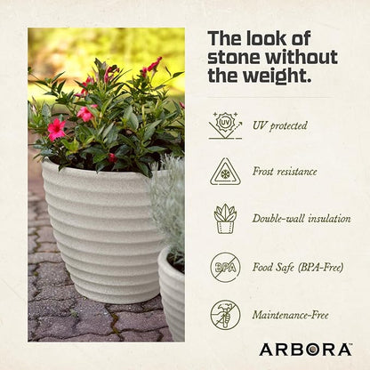 ARBORA 13" Ibiza Polyresin Indoor and Outdoor Planter with Classic Cream Finish - Durable, Weatherproof, Lightweight, Large Plant Pot for Patio, Garden, Deck, Entryway