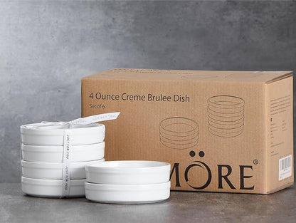 ONEMORE Ramekins 4 oz, Creme Brulee Ramekins Oven Safe Ceramic Shallow Souffle Dishes for Baking Custard, Mini Pies, Puddings and Dipping Sauces 4.5 inch White Mini Round Quiche Pans Set of 6