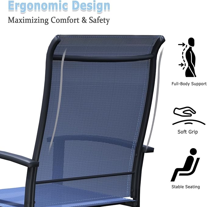 Patio Dining Chairs Set of 2, Outdoor Dining Chairs with High Back, Metal Outdoor Chair Set with Comfort and Durability, Patio Chair for Deck Lawn Kitchen Garden Backyard, Blue