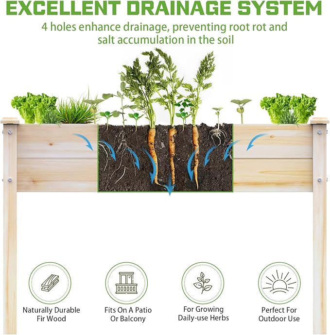 48x24x31IN Elevated Wooden Raised Garden Bed with Legs, Reinforced Large Planter Box for Vegetable Flower Herb Outdoor, Standing Growing Bed forGardening/Backyard/Patio/Balcony, Liner Included