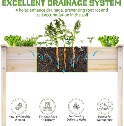 48x24x31IN Elevated Wooden Raised Garden Bed with Legs, Reinforced Large Planter Box for Vegetable Flower Herb Outdoor, Standing Growing Bed forGardening/Backyard/Patio/Balcony, Liner Included