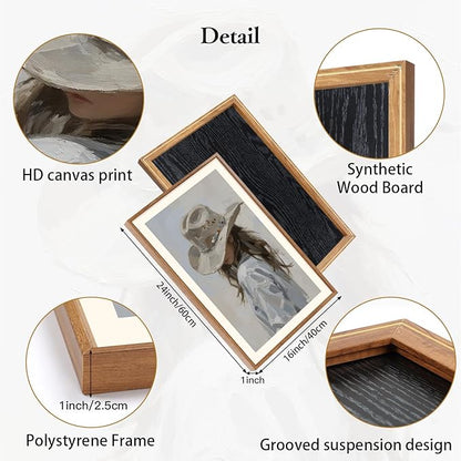 CHDITB Western Cowgirl Framed Canvas Wall Art Set, Farmhouse Wall Decor, Highland Horse Boots Artwork Painting,Vintage Country Hat Art Prints for Living Room Girls Dorm Bedroom Apartment-16 x24 x3