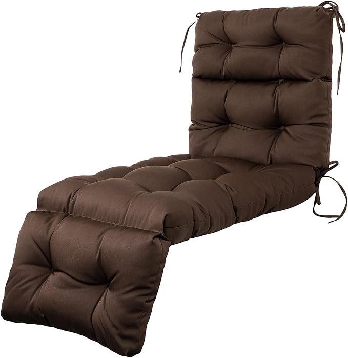ARTPLAN Outdoor Chasie Lounge Tufted Thick Cushion with Ties,Replacement Wicker Chair Cushion for Paito Fruniture,72x22x4inches,All Weather,Brown