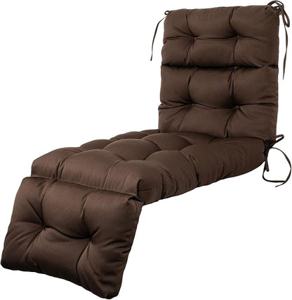 ARTPLAN Outdoor Chasie Lounge Tufted Thick Cushion with Ties,Replacement Wicker Chair Cushion for Paito Fruniture,72x22x4inches,All Weather,Brown