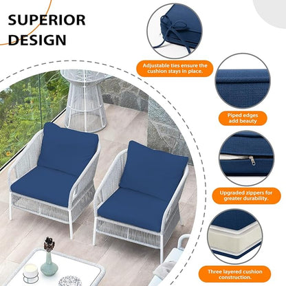 Sundale Outdoor Olefin Deep Seat Cushion, Patio Chair Cushion and Pillow, Water-Resistant Sectional Sofa Pad with Straps Dark Blue, 24 x 24 x 4 Inches