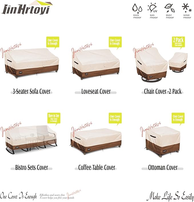 Patio Ottoman Cover Waterproof Square Outdoor Ottoman Covers, 22W x 22D x 18H Inches Patio Furniture Covering Protector Outdoor Side Table Cover, Beige&Brown