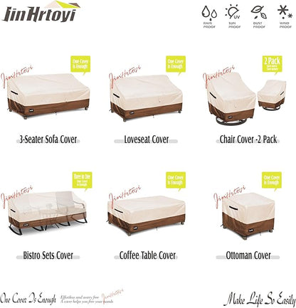 Patio Ottoman Cover Waterproof Square Outdoor Ottoman Covers, 22W x 22D x 18H Inches Patio Furniture Covering Protector Outdoor Side Table Cover, Beige&Brown