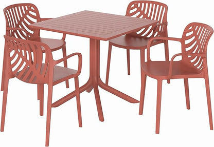 Costaelm 5 Piece Patio Furniture Set, HDPE Patio Square Bistro Table and Stackable Chairs Sets for 4, Outdoor Furniture All Weather for Backyard Poolside, Red