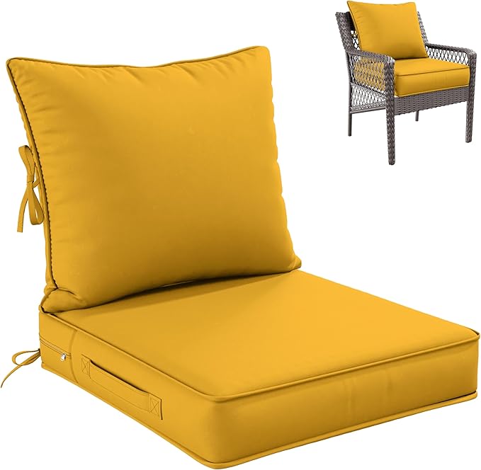 Premium Outdoor Seat Cushion Chair Cushions for Patio Furniture 22 L X 24 W X 4 H Waterproof & Fade Resistant Deep Seat and Backrest Cushion Set with Removable Covers for Chair, Sofa