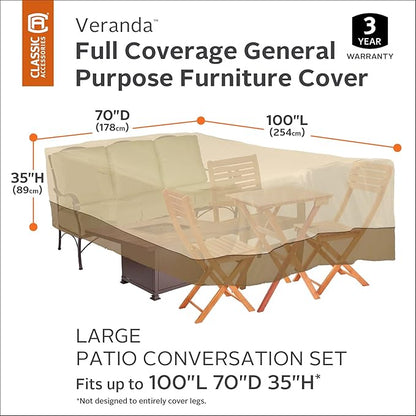 Classic Accessories Veranda Water-Resistant 100 Inch Conversation Set/General Purpose Patio Furniture Cover, Patio Furniture Covers