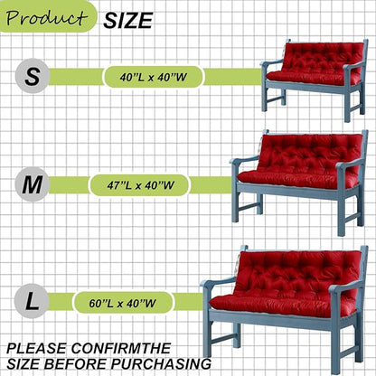 Replacement Cushion for Swings, Waterproof Porch Swing Cushion, 2-3 Seat Replacement Swing Seat Cushion with Backrest and Ties for Patio Backyard Porch Garden(Red 40 * 60 in)