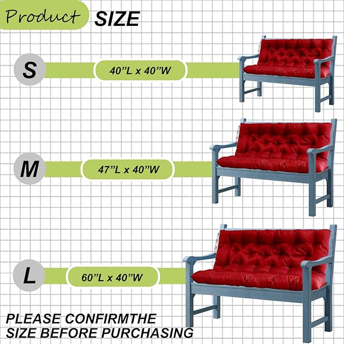 Replacement Cushions for Outdoor Swing, Outdoor Cushions for Patio Furniture with Backrest, Waterproof Thicken 4" Porch Swing Cushions, for Outdoor Patio Garden Furniture(Red 40 * 47 in)