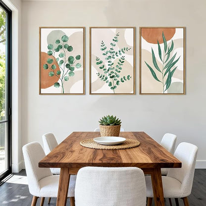 Anyzal Framed Boho Botanical Wall Art Large 16x24 Inch Abstract Green Plant Canvas Wall Decor Bohemian Modern pictures Painting for Living room Bedroom Dining room Set of 3