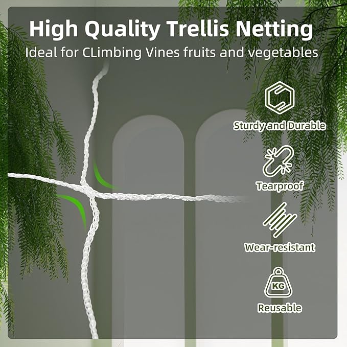 Trellis Netting, PDGROW Heavy Duty Garden Trellis Netting, 6 x 30 ft Trellis Netting for Climbing Plants, Outdoor Indoor Grow Net for Support Vine Vegetable Fruits and Flower, 4 Pack（Put in One Pack）