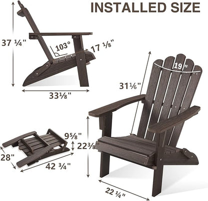 Folding Adirondack Chair, HDPE Adirondack Chairs, All-Weather Resistant Lawn Chairs,Patio Firepit Chairs for Garden- 15min Assembly 350 Lbs