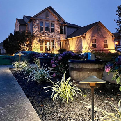 Low Voltage Path Light,Cast Aluminum Landscape Lighting Pathway Lights Walkway Driveway Light Yard Lighting Replaceable G4 LED Bulb,Wire Connectors Included 2-Pack Bronze Finish Round Hat
