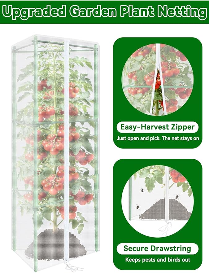 ZeeDix 45" x 16.1" Garden Bird Netting for Triangle Tomato Cage, 4 Pack Garden Mesh Barrier, Plant Covers Protect Tomatoes, Vegetables, Blueberry Bush from Birds & Pests