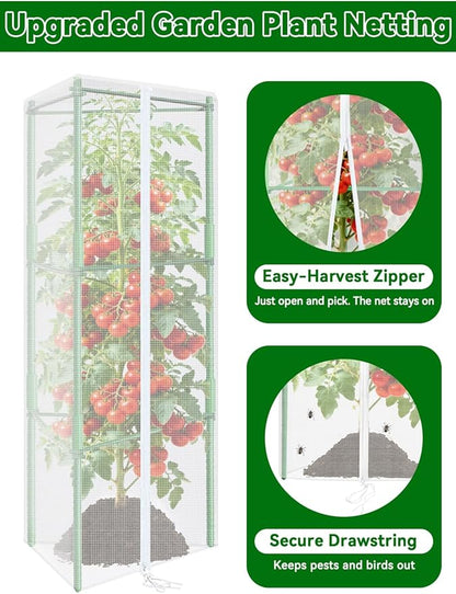 ZeeDix 45" x 16.1" Garden Bird Netting for Triangle Tomato Cage, 4 Pack Garden Mesh Barrier, Plant Covers Protect Tomatoes, Vegetables, Blueberry Bush from Birds & Pests