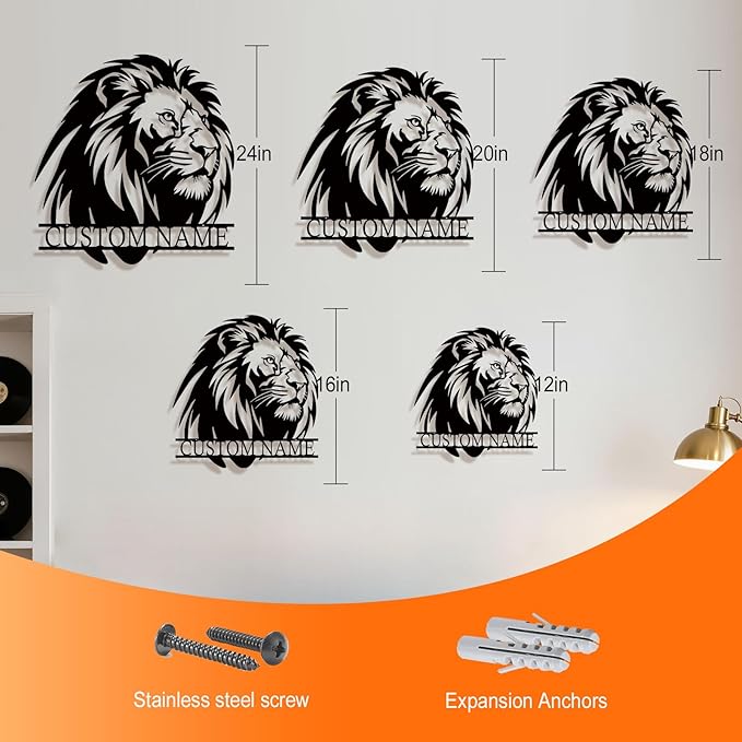 Personalized Metal Lion Name Sign – Custom Wall Art with Majestic Animal Design, Durable Outdoor & Indoor Home Decor – Unique Housewarming & Wedding Gift for Couples, Families, and Friends Style6