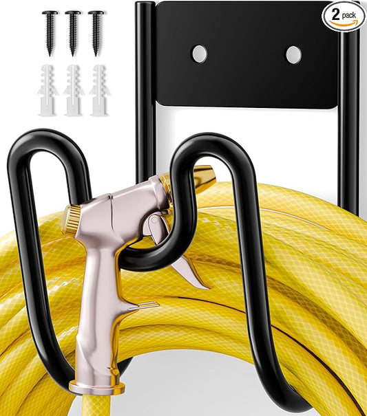 niffgaff Garden Hose Holder Wall Mount - Water Hose Hanger Heavy Duty Hose Rack for Extension Cords Vacuum Hose (2 Pack)