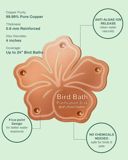 Bird Bath Purification Disk Pure Copper Outside Winter Solar Power Birdbath Water Backyard Winter Solar Power Hummingbird Cleaner Pedestal Fountain Bowl Metal Warmer Railing Accessories Gift